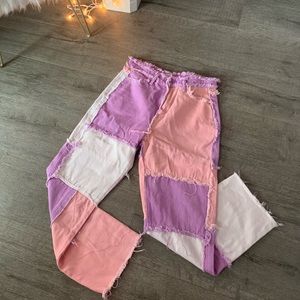 Pastel pink, purple and white patchy work jeans!